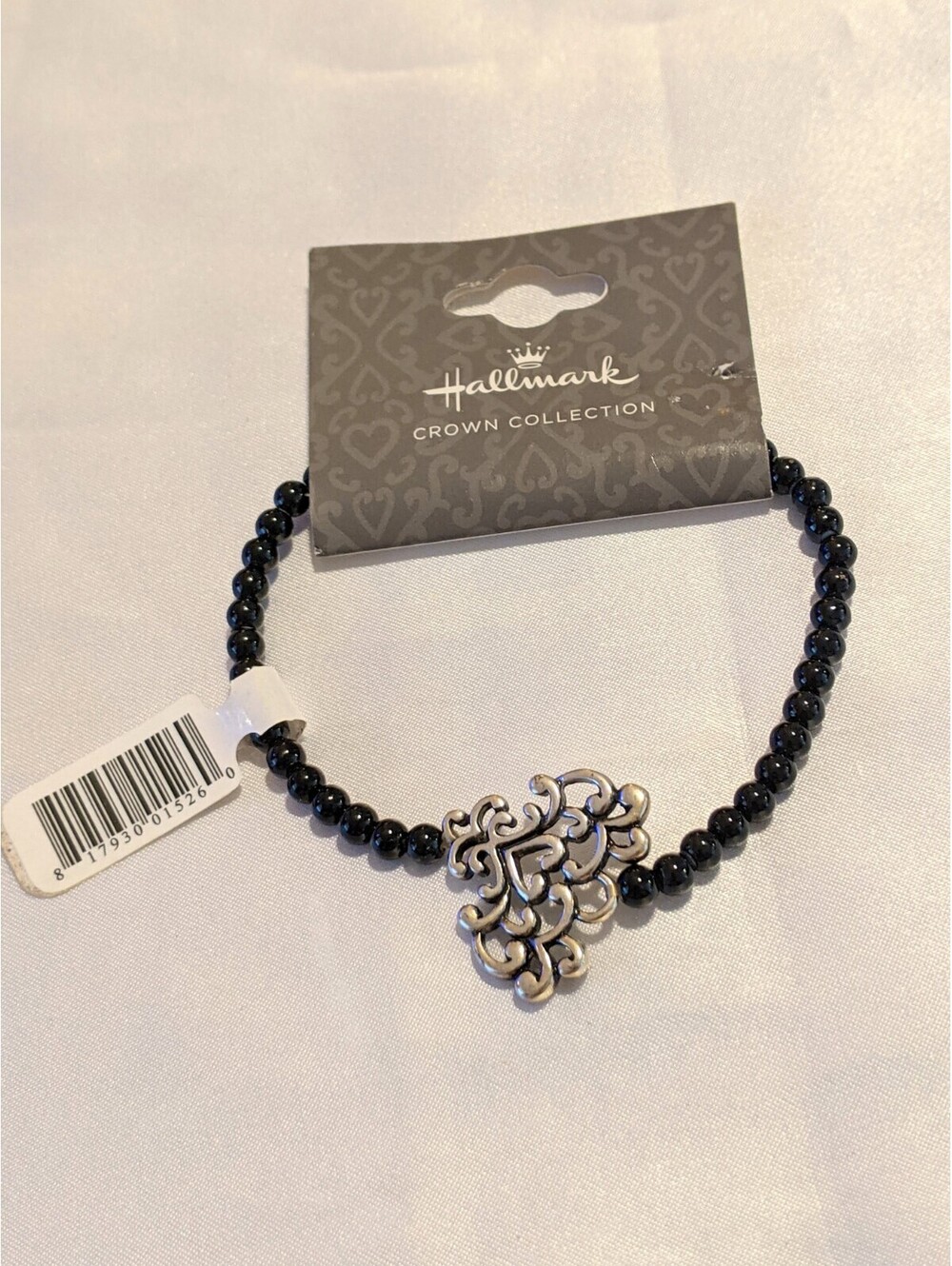Hallmark Affectionate Love Black Beaded Bracelet Scrolled Silver Tone Heart NWT